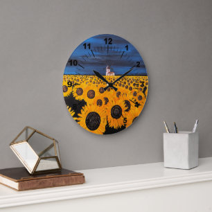 Grande Horloge Ronde Peinture de champ de tournesol par Alfred Fox