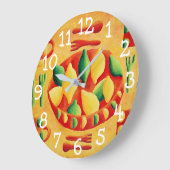 Grande Horloge Ronde Peinture de citrons et de limes (Angle)