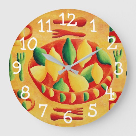 Grande Horloge Ronde Peinture de citrons et de limes (Recto)