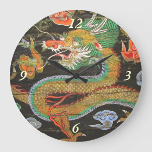 Grande Horloge Ronde Peinture de dragon sur le plafond coréen de
