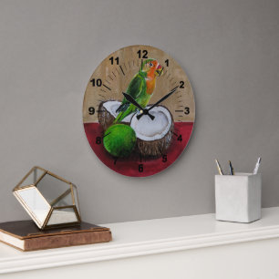 Grande Horloge Ronde Peinture de la fête tropicale de l'inséparable par