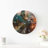 Grande Horloge Ronde Peinture de loup et d'aigle (Maison)