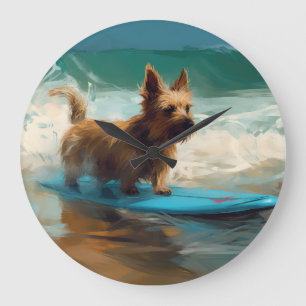 Grande Horloge Ronde Peinture de surf de plage de Terrier Australien