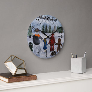 Grande Horloge Ronde Peinture Festive Friends par Alfred Fox
