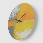 Grande Horloge Ronde peinture gris jaune blanc abstrait (Angle)