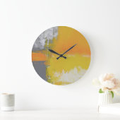 Grande Horloge Ronde peinture gris jaune blanc abstrait (Maison)