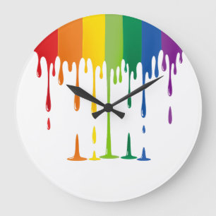 Grande Horloge Ronde Peinture Liquide Abstrait Arc-en-Ciel qui Dégoulin
