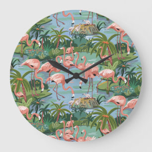 Grande Horloge Ronde Peinture rose de lagune de Flamant rose par le