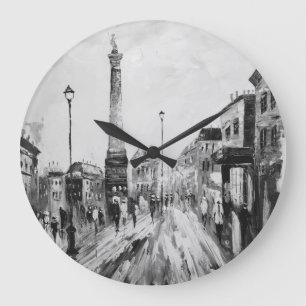 Grande Horloge Ronde Peintures artistiques en noir et blanc.