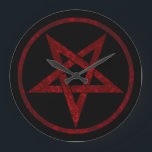 Grande Horloge Ronde Pentagram Red Devil<br><div class="desc">Pentagramme rouge,  inversé,  texturé en cercle,  sur arrière - plan noir. Symbole occulte 666</div>