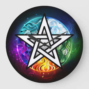 Grande Horloge Ronde pentagramme du Wiccan