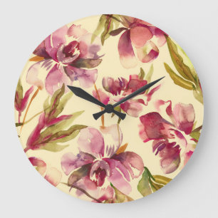 Grande Horloge Ronde Peonies Aquarelle : Bliss Arrière - plans sans cou