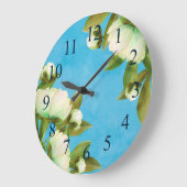 Grande Horloge Ronde Peonies blanches classiques Bouquet floral (Angle)