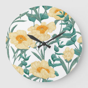 Grande Horloge Ronde Peony Claire de Lune Plante Motif sans couture.