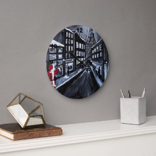 Grande Horloge Ronde Père Noël à Paris Peinture d'Alfred Fox