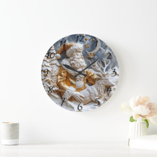 Grande Horloge Ronde Père Noël et Reindeer Charme