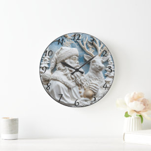Grande Horloge Ronde Père Noël et Reindeer Charme