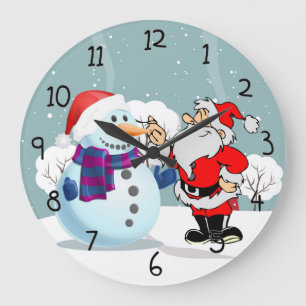 Grande Horloge Ronde Père Noël et Snowman