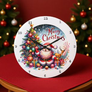 Grande Horloge Ronde Père Noël et son ami Reindeer