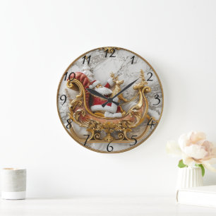 Grande Horloge Ronde Père Noël fait un traîneau avec rennes