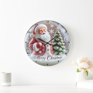Grande Horloge Ronde Père Noël Festif Tree" - Mur de Noël joyeux