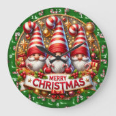Grande Horloge Ronde Père Noël & Gnome Cheer" - Mur de Noël Festif (Recto)