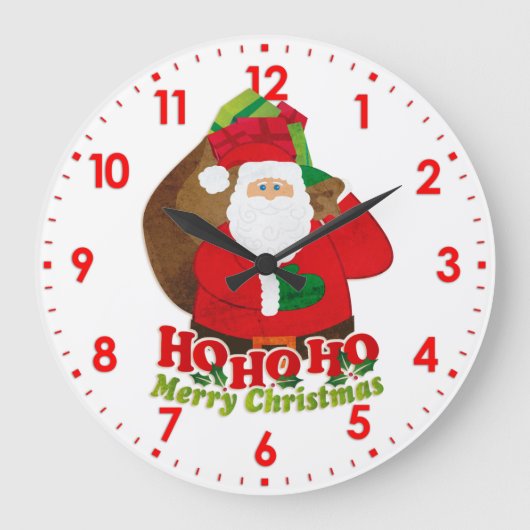 Grande Horloge Ronde Père Noël ho ho ho la neige graphique mur de Noël  (Recto)