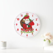 Grande Horloge Ronde Père Noël ho ho ho la neige graphique mur de Noël  (Maison)