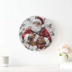 Grande Horloge Ronde Père Noël joyeux avec des cadeaux célébrant !