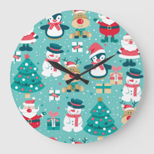 Grande Horloge Ronde Père Noël Motif Vintage de Noël