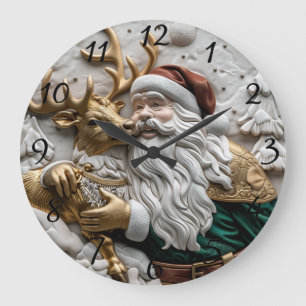 Grande Horloge Ronde Père Noël partage joyeusement des moments avec des