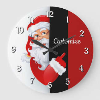 Grande Horloge Ronde Père Noël rouge et blanche personnalisée