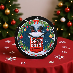 Grande Horloge Ronde Père Noël Vacances - Retour à la Chimney