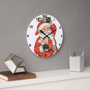 Grande Horloge Ronde Père Noël victorien de Noël vintage patineur sur g