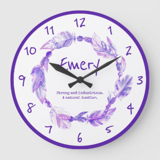 Grande Horloge Ronde Perles de plumes d'Emery nom de couronne signifian