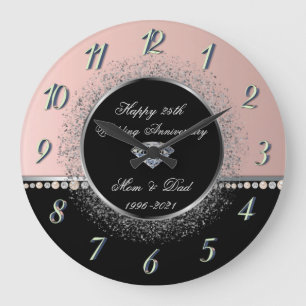 Grande Horloge Ronde Perles Elégantes Confettis  25e Anniversaire de Ma