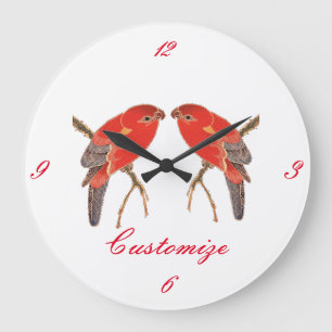 Grande Horloge Ronde Perroquet rouge tropical Thunder_Cove