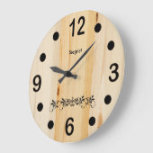 Grande Horloge Ronde Personalize Butcher Block Wood (Angle)