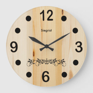 Grande Horloge Ronde Personalize Butcher Block Wood