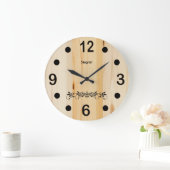 Grande Horloge Ronde Personalize Butcher Block Wood (Maison)