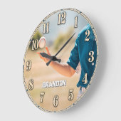 Grande Horloge Ronde Personalized Baseball Pitcher Custom Name (Angle)