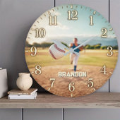 Grande Horloge Ronde Personalized Baseball Pitcher Custom Name Player