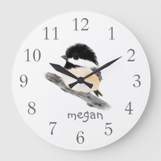 Grande Horloge Ronde Personalized Chickadee Bird Wall Clock (Recto)