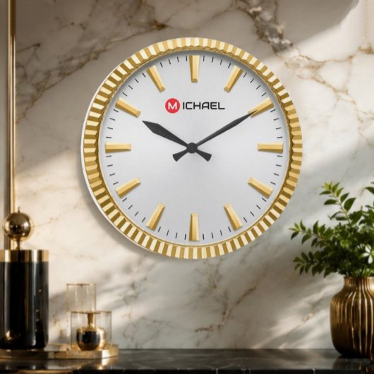 Grande Horloge Ronde Personalized Custom Name & Monogram Silver Gold