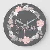 Grande Horloge Ronde Personalized Floral Name Pink (Recto)