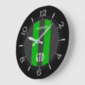 Grande Horloge Ronde Personalized Green Carbon Style Racing Stripes (Angle)