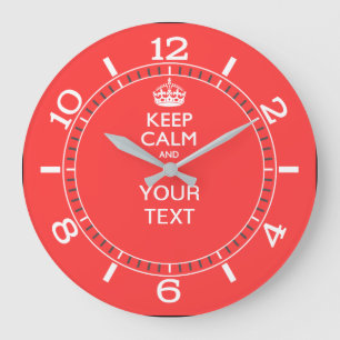 Grande Horloge Ronde Personalized KEEP CALM your text Pink Coral Dial