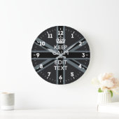 Grande Horloge Ronde Personalized Keep Calm Your Text UK Flag Black (Maison)