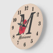 Grande Horloge Ronde Personalized monogram editable M text red flower (Angle)