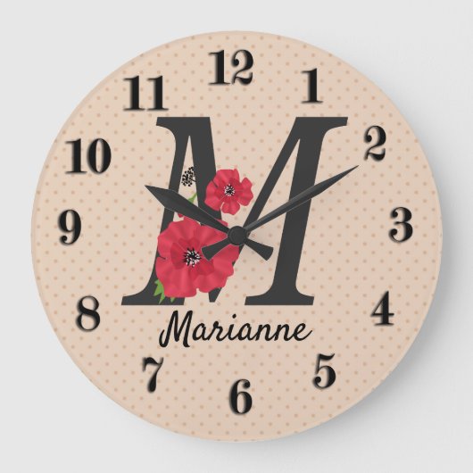 Grande Horloge Ronde Personalized monogram editable M text red flower (Recto)